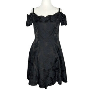 Algo-Ettes  vintage black damask scalloped mini dress with flared skirt